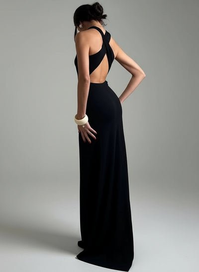 POWQUE URBAN STYLE Elegant High Split Backless Maxi Dress - POWQUE URBAN STYLE