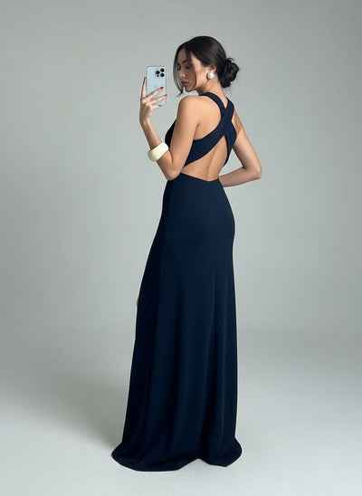 POWQUE URBAN STYLE Elegant High Split Backless Maxi Dress - POWQUE URBAN STYLE