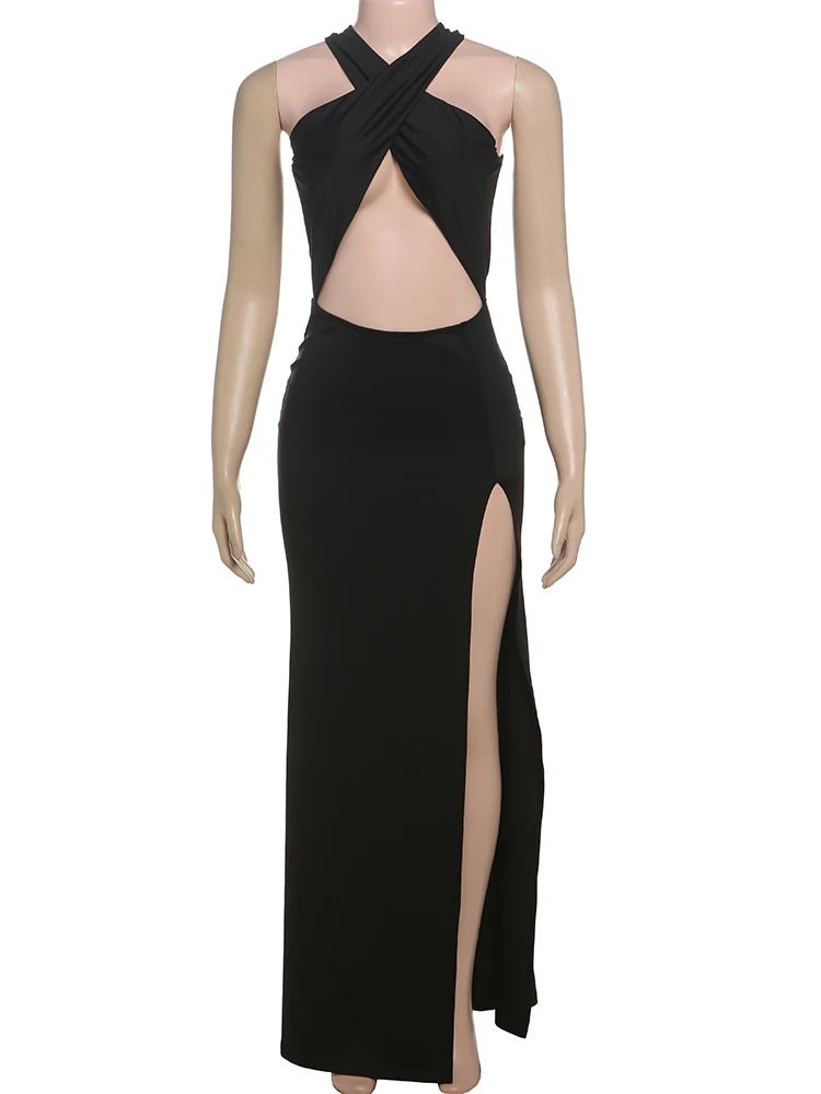 POWQUE URBAN STYLE Elegant High Split Backless Maxi Dress - POWQUE URBAN STYLE
