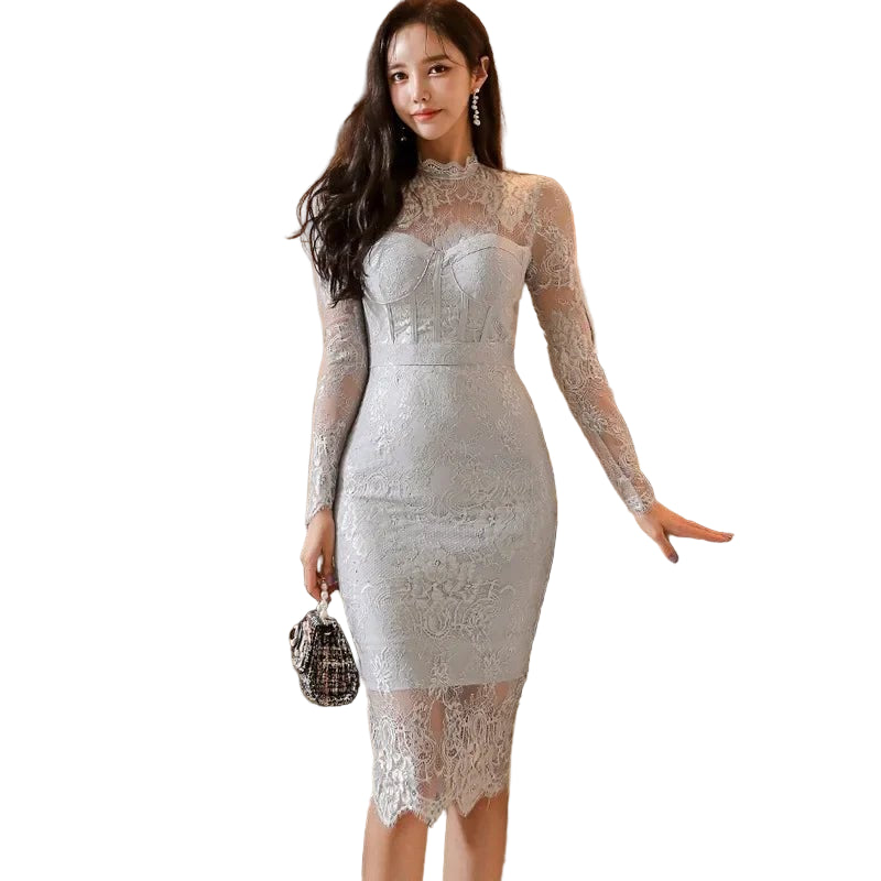 POWQUE URBAN STYLE Elegant Lace Autumn Dress - POWQUE URBAN STYLE