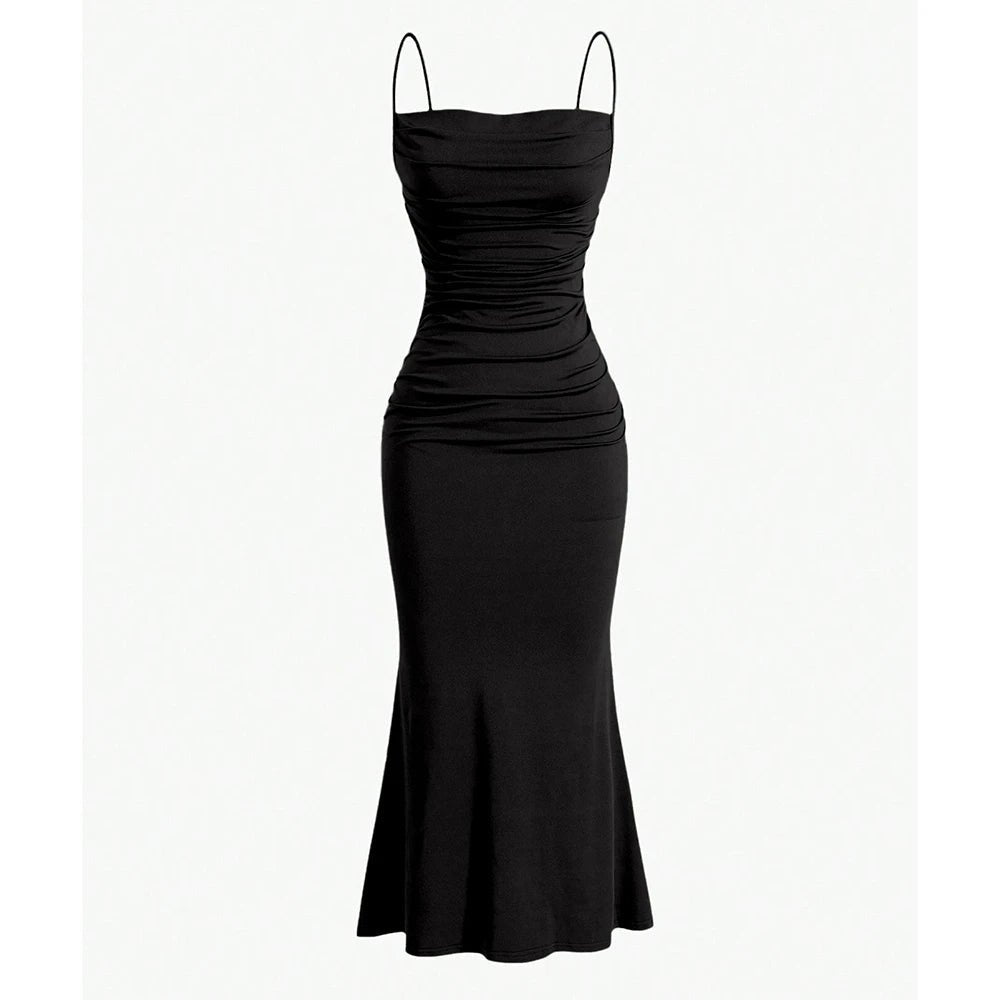 POWQUE URBAN STYLE Elegant Maxi Spaghetti Strap Dress - POWQUE URBAN STYLE