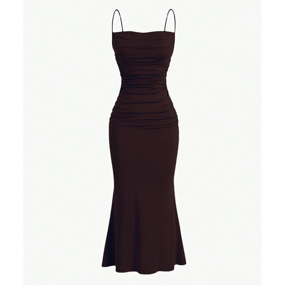 POWQUE URBAN STYLE Elegant Maxi Spaghetti Strap Dress - POWQUE URBAN STYLE