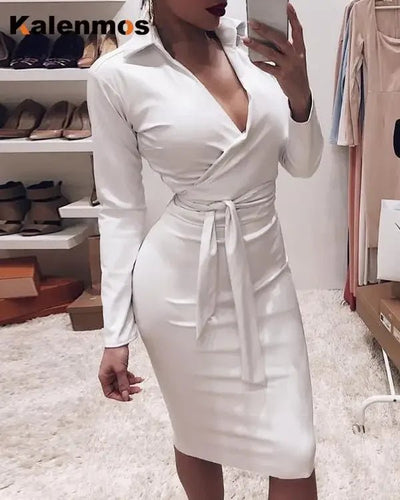 POWQUE URBAN STYLE Elegant PU Leather Dress for Women - POWQUE URBAN STYLE