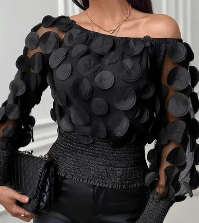 POWQUE URBAN STYLE Elegant Slant Shoulder Blouse - POWQUE URBAN STYLE