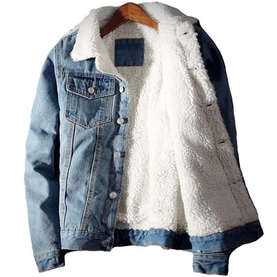POWQUE URBAN STYLE Fleece Lined Jean Jacket for Winter - POWQUE URBAN STYLE