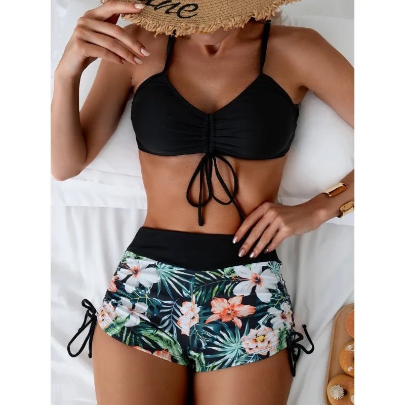 POWQUE URBAN STYLE Floral High Waist Swimsuit Set - POWQUE URBAN STYLE