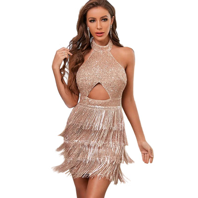 POWQUE URBAN STYLE Fringe Mini Dress for Prom - Silver Glam - POWQUE URBAN STYLE
