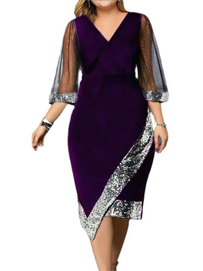POWQUE Urban Style Gold Velvet Sequin Dress - POWQUE URBAN STYLE