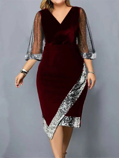 POWQUE Urban Style Gold Velvet Sequin Dress - POWQUE URBAN STYLE