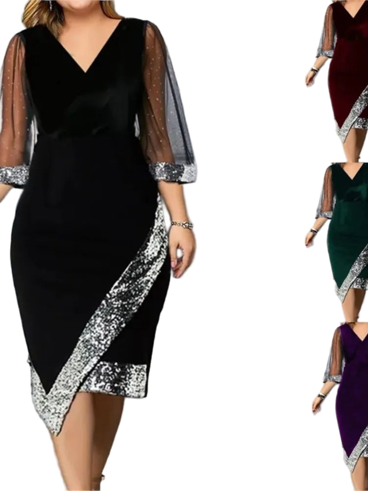 POWQUE Urban Style Gold Velvet Sequin Dress - POWQUE URBAN STYLE