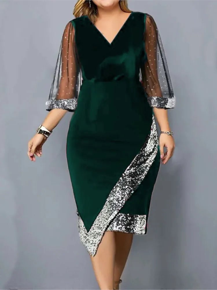 POWQUE Urban Style Gold Velvet Sequin Dress - POWQUE URBAN STYLE