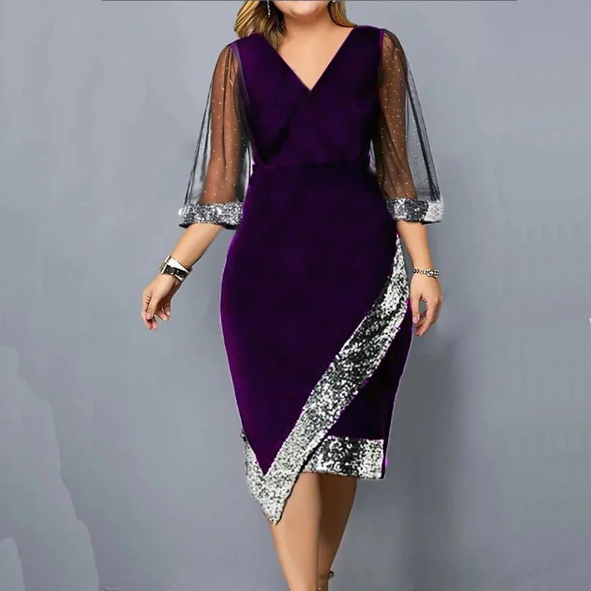 POWQUE Urban Style Gold Velvet Sequin Dress - POWQUE URBAN STYLE
