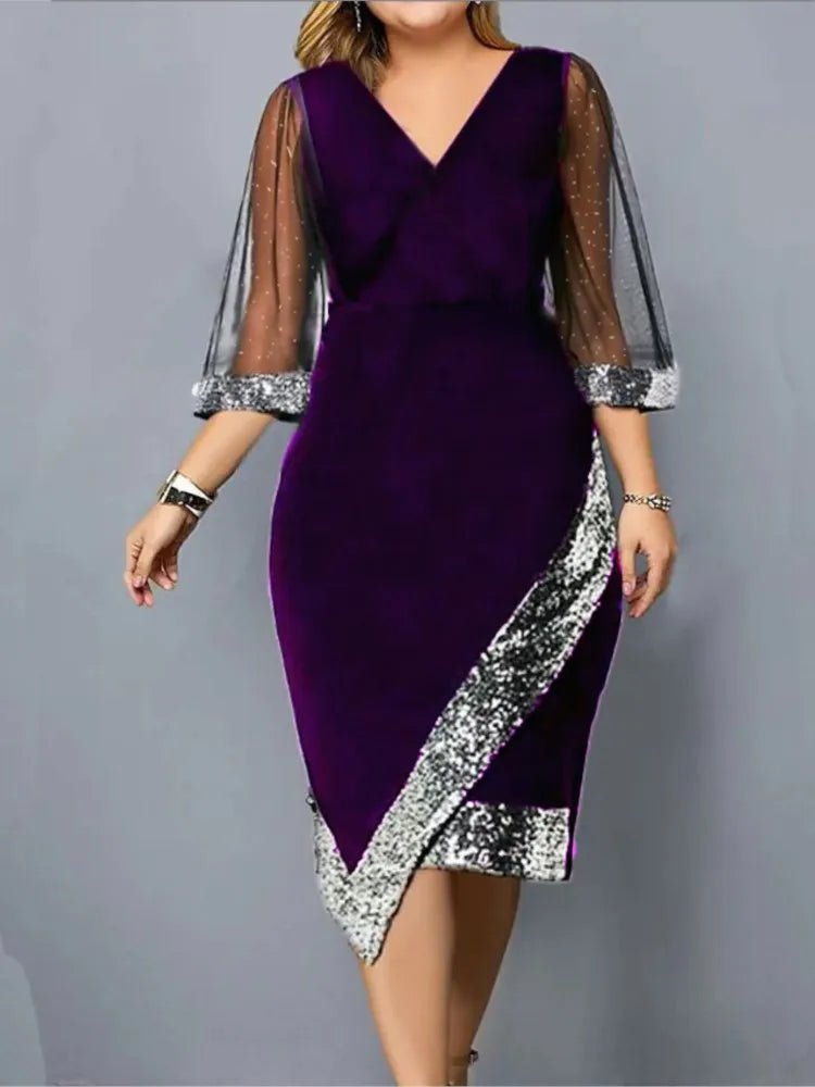 POWQUE Urban Style Gold Velvet Sequin Dress - POWQUE URBAN STYLE