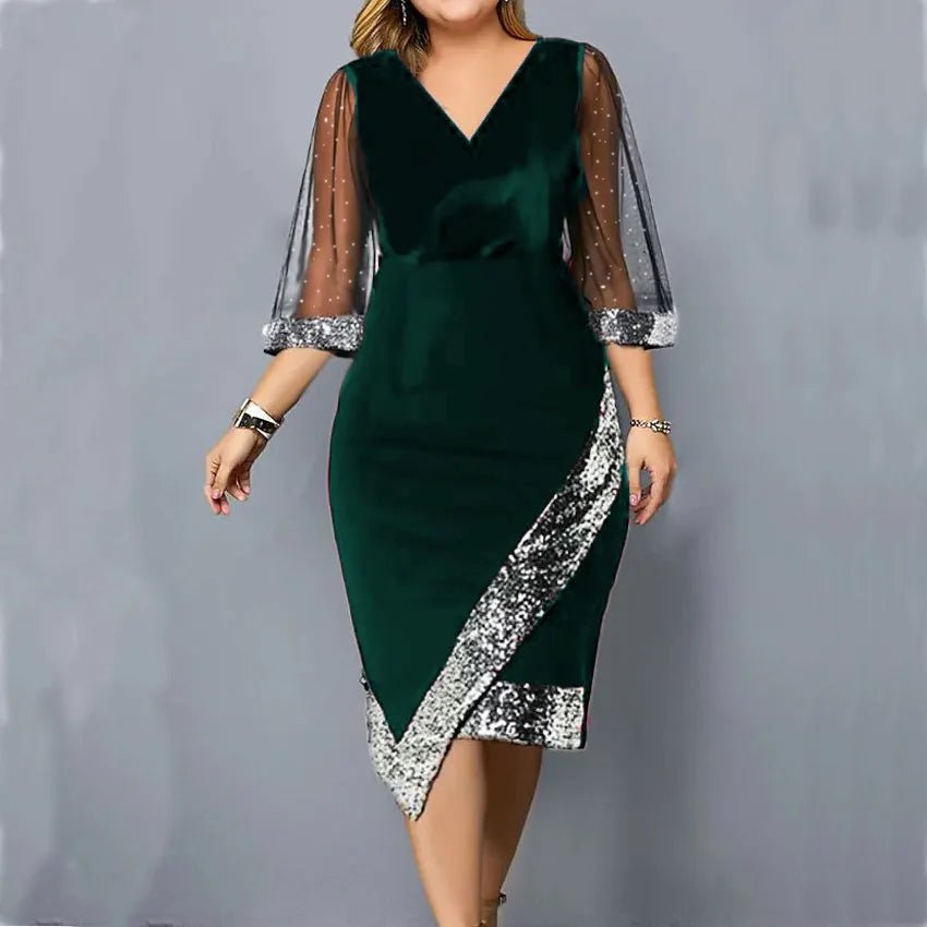 POWQUE Urban Style Gold Velvet Sequin Dress - POWQUE URBAN STYLE