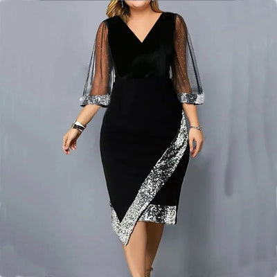 POWQUE Urban Style Gold Velvet Sequin Dress - POWQUE URBAN STYLE