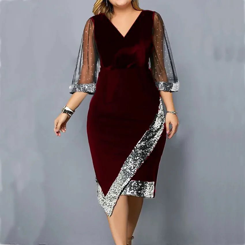 POWQUE Urban Style Gold Velvet Sequin Dress - POWQUE URBAN STYLE