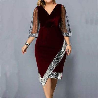 POWQUE Urban Style Gold Velvet Sequin Dress - POWQUE URBAN STYLE