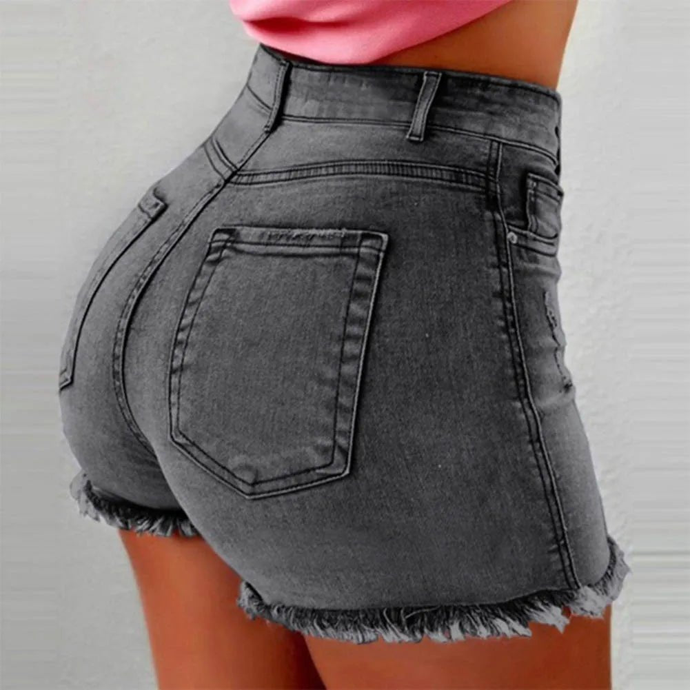 POWQUE URBAN STYLE High Waist Denim Shorts for Women - POWQUE URBAN STYLE
