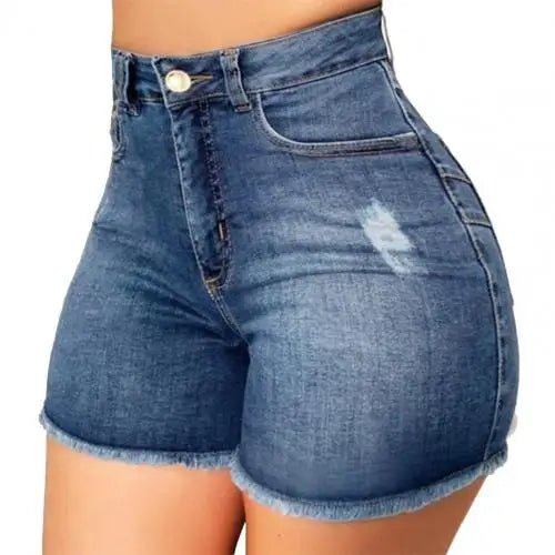 POWQUE URBAN STYLE High Waist Denim Shorts for Women - POWQUE URBAN STYLE