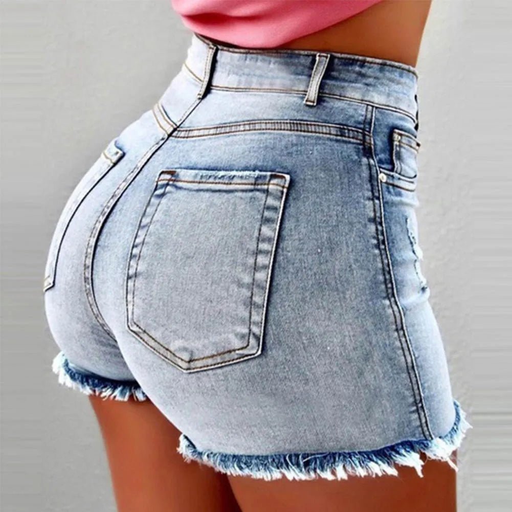 POWQUE URBAN STYLE High Waist Denim Shorts for Women - POWQUE URBAN STYLE