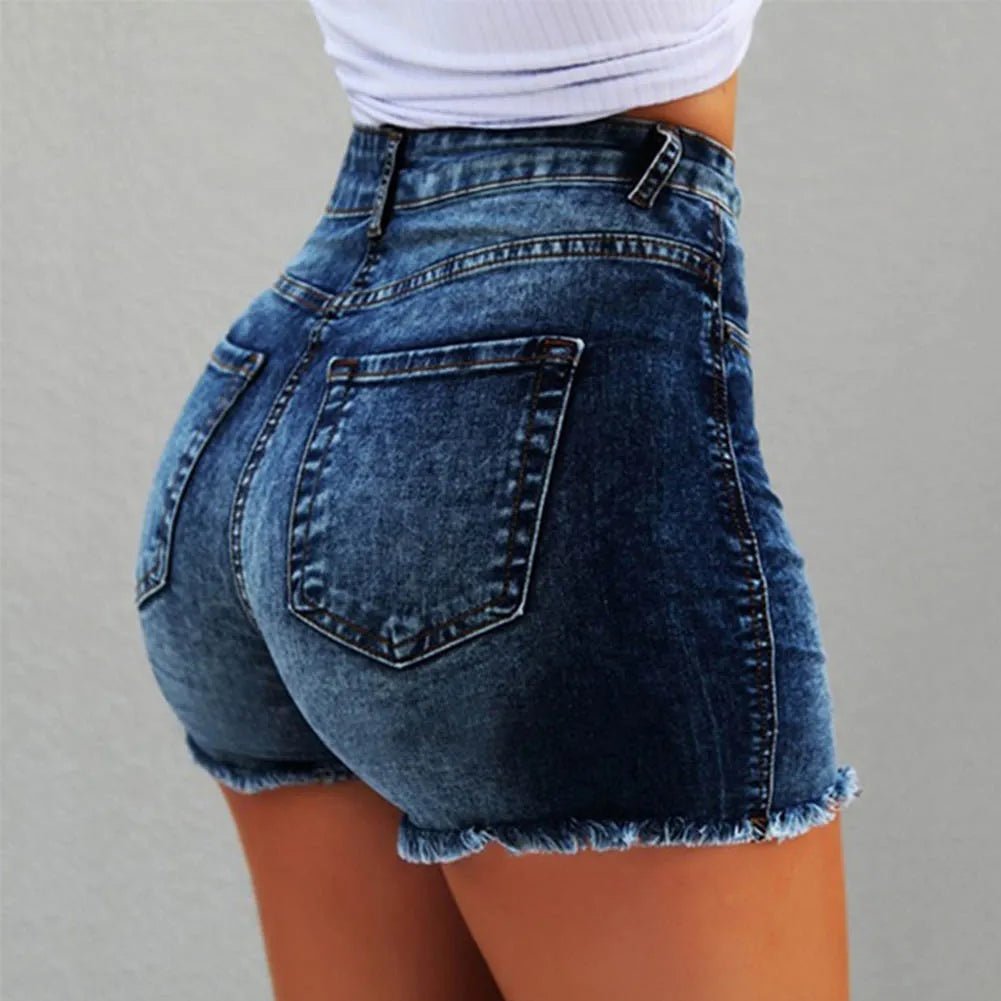 POWQUE URBAN STYLE High Waist Denim Shorts for Women - POWQUE URBAN STYLE