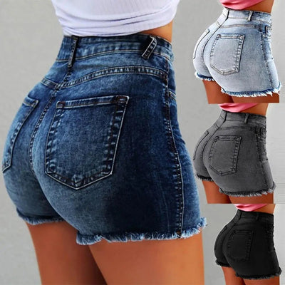 POWQUE URBAN STYLE High Waist Denim Shorts for Women - POWQUE URBAN STYLE