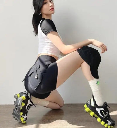 POWQUE URBAN STYLE High Waist Scrunch Butt Biker Shorts - POWQUE URBAN STYLE
