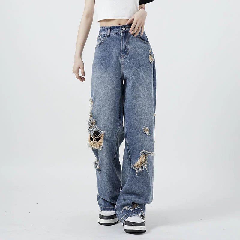 POWQUE URBAN STYLE High Waist Straight Leg Denim Jeans - POWQUE URBAN STYLE