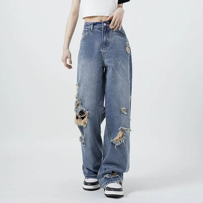 POWQUE URBAN STYLE High Waist Straight Leg Denim Jeans - POWQUE URBAN STYLE