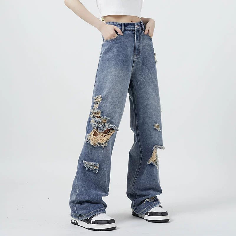 POWQUE URBAN STYLE High Waist Straight Leg Denim Jeans - POWQUE URBAN STYLE