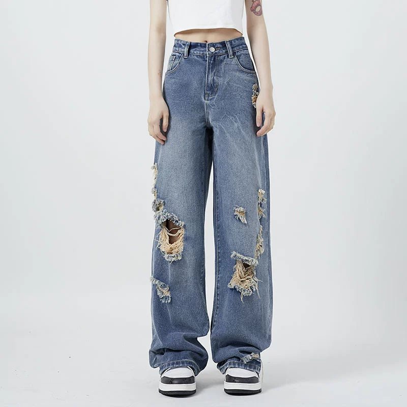 POWQUE URBAN STYLE High Waist Straight Leg Denim Jeans - POWQUE URBAN STYLE