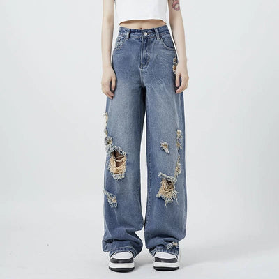 POWQUE URBAN STYLE High Waist Straight Leg Denim Jeans - POWQUE URBAN STYLE