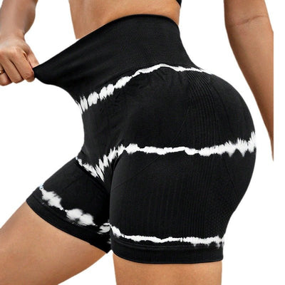 POWQUE URBAN STYLE High Waist Tie - Dye Yoga Shorts - POWQUE URBAN STYLE