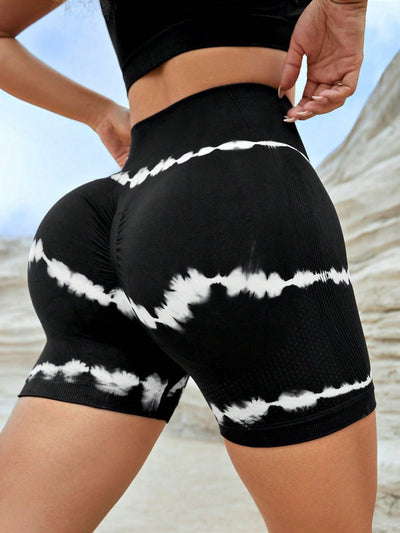POWQUE URBAN STYLE High Waist Tie - Dye Yoga Shorts - POWQUE URBAN STYLE
