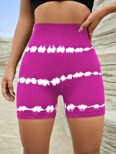 POWQUE URBAN STYLE High Waist Tie - Dye Yoga Shorts - POWQUE URBAN STYLE