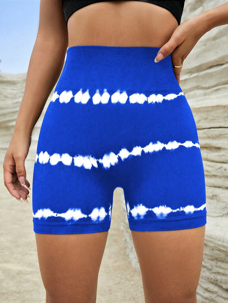 POWQUE URBAN STYLE High Waist Tie - Dye Yoga Shorts - POWQUE URBAN STYLE