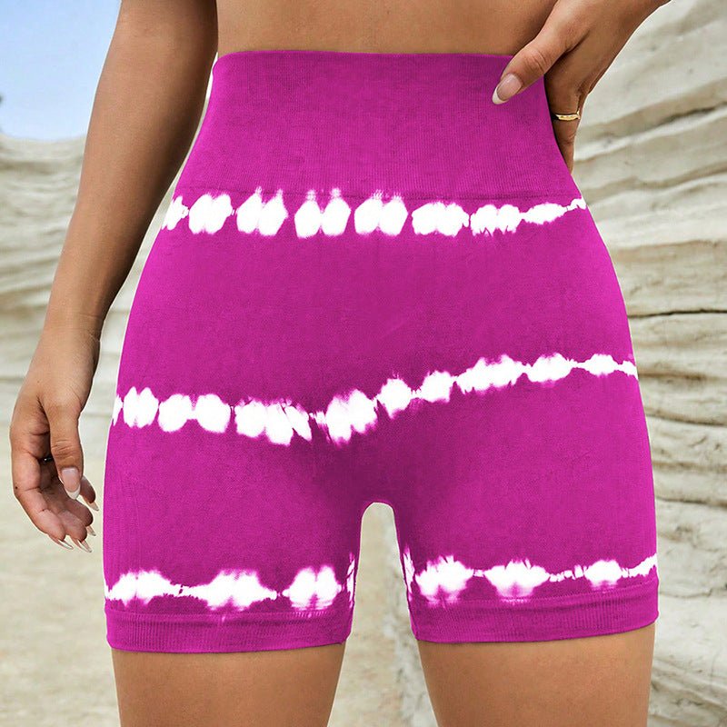 POWQUE URBAN STYLE High Waist Tie - Dye Yoga Shorts - POWQUE URBAN STYLE