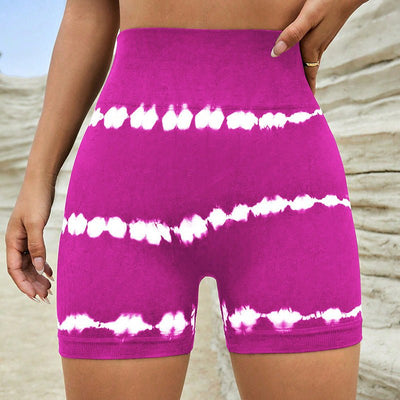 POWQUE URBAN STYLE High Waist Tie - Dye Yoga Shorts - POWQUE URBAN STYLE