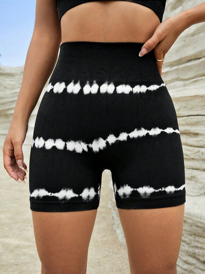 POWQUE URBAN STYLE High Waist Tie - Dye Yoga Shorts - POWQUE URBAN STYLE