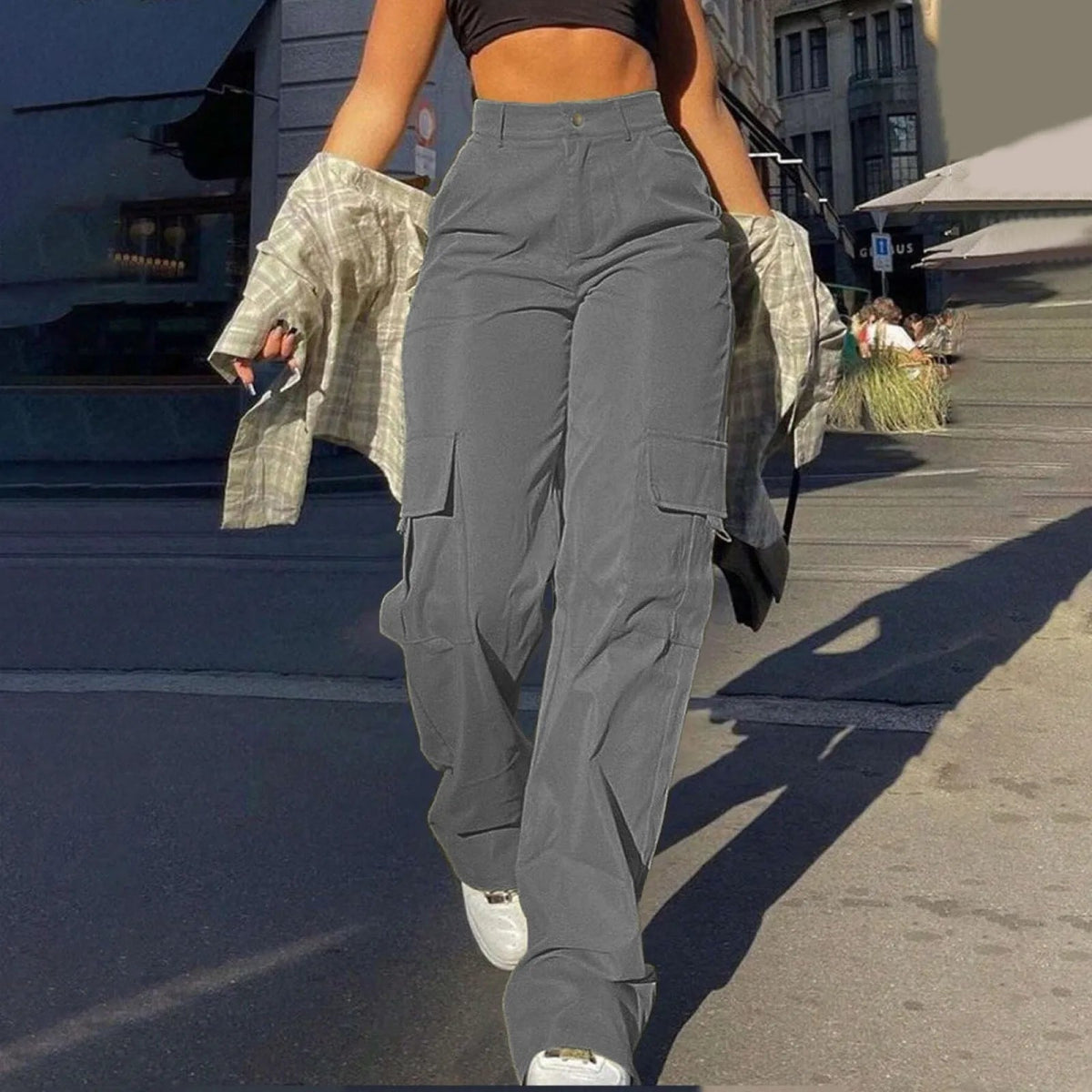 POWQUE URBAN STYLE High Waisted Wide Leg Chino Pants - POWQUE URBAN STYLE