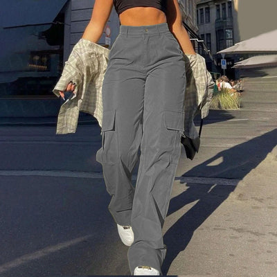 POWQUE URBAN STYLE High Waisted Wide Leg Chino Pants - POWQUE URBAN STYLE