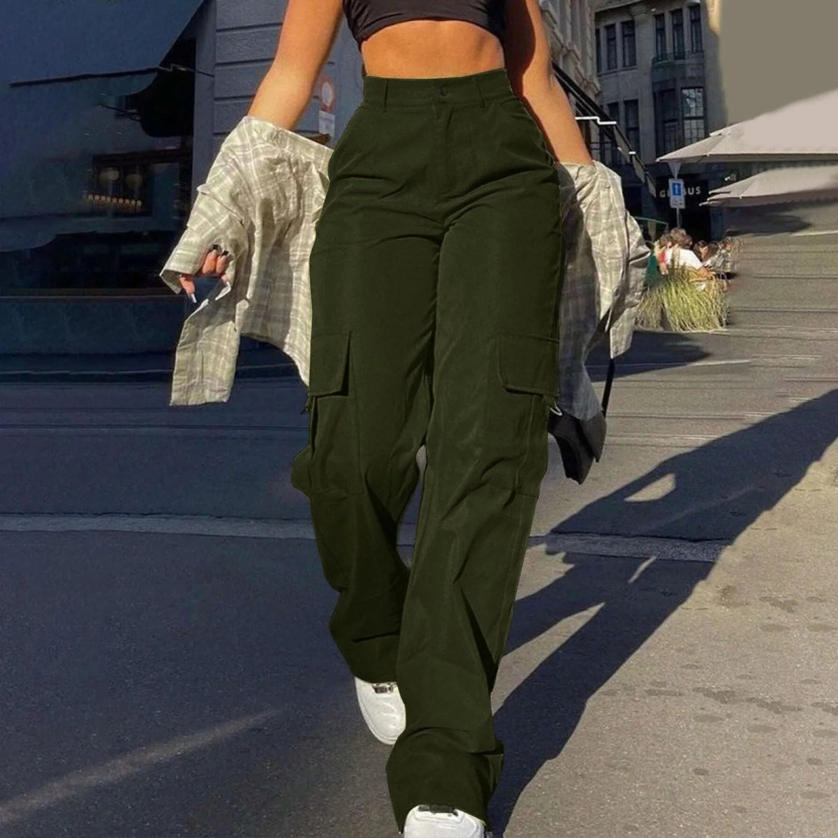 POWQUE URBAN STYLE High Waisted Wide Leg Chino Pants - POWQUE URBAN STYLE