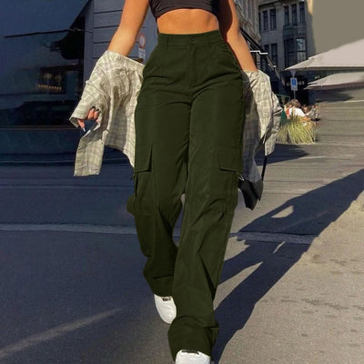 POWQUE URBAN STYLE High Waisted Wide Leg Chino Pants - POWQUE URBAN STYLE