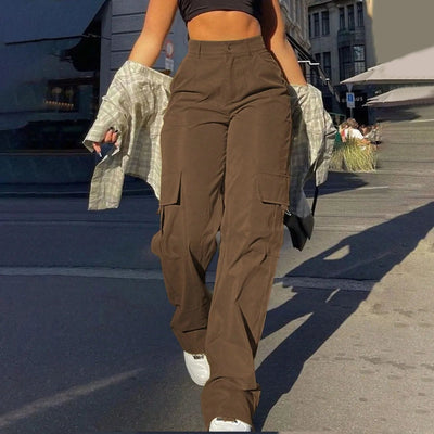 POWQUE URBAN STYLE High Waisted Wide Leg Chino Pants - POWQUE URBAN STYLE