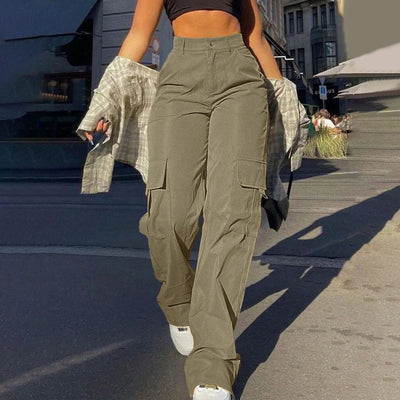 POWQUE URBAN STYLE High Waisted Wide Leg Chino Pants - POWQUE URBAN STYLE