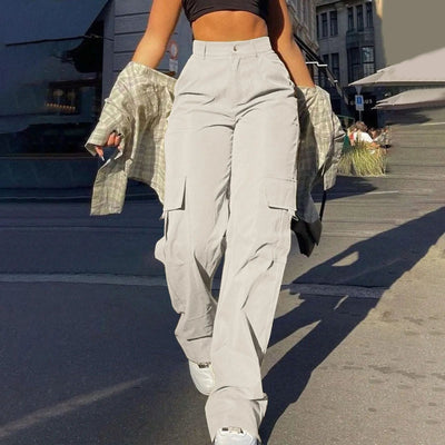POWQUE URBAN STYLE High Waisted Wide Leg Chino Pants - POWQUE URBAN STYLE