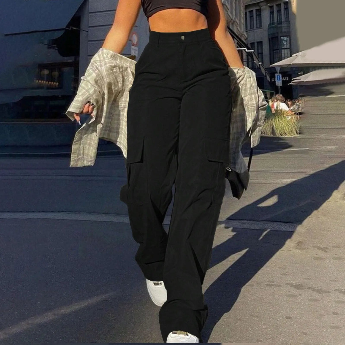 POWQUE URBAN STYLE High Waisted Wide Leg Chino Pants - POWQUE URBAN STYLE