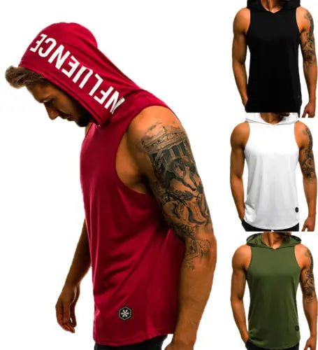 POWQUE URBAN STYLE Hooded Men's Biker Tank Top - POWQUE URBAN STYLE