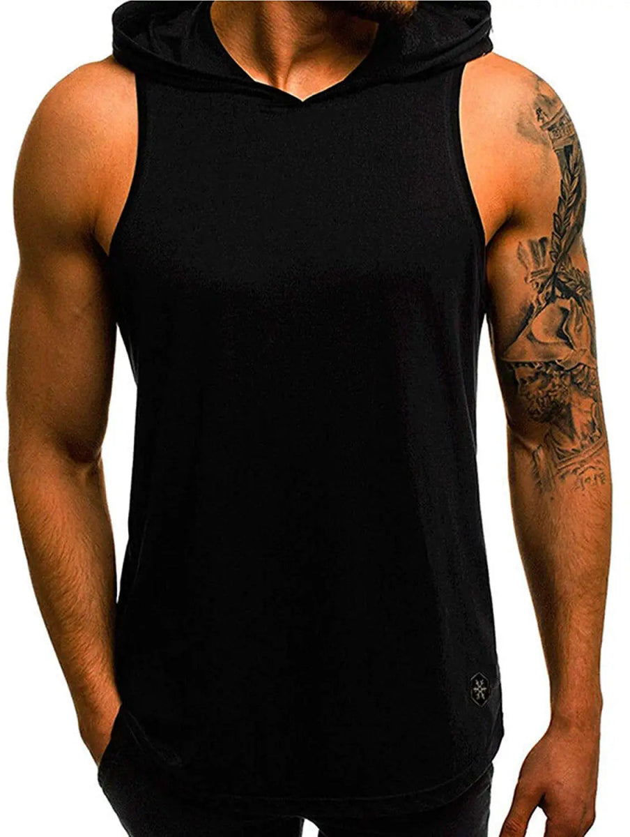 POWQUE URBAN STYLE Hooded Men's Biker Tank Top - POWQUE URBAN STYLE