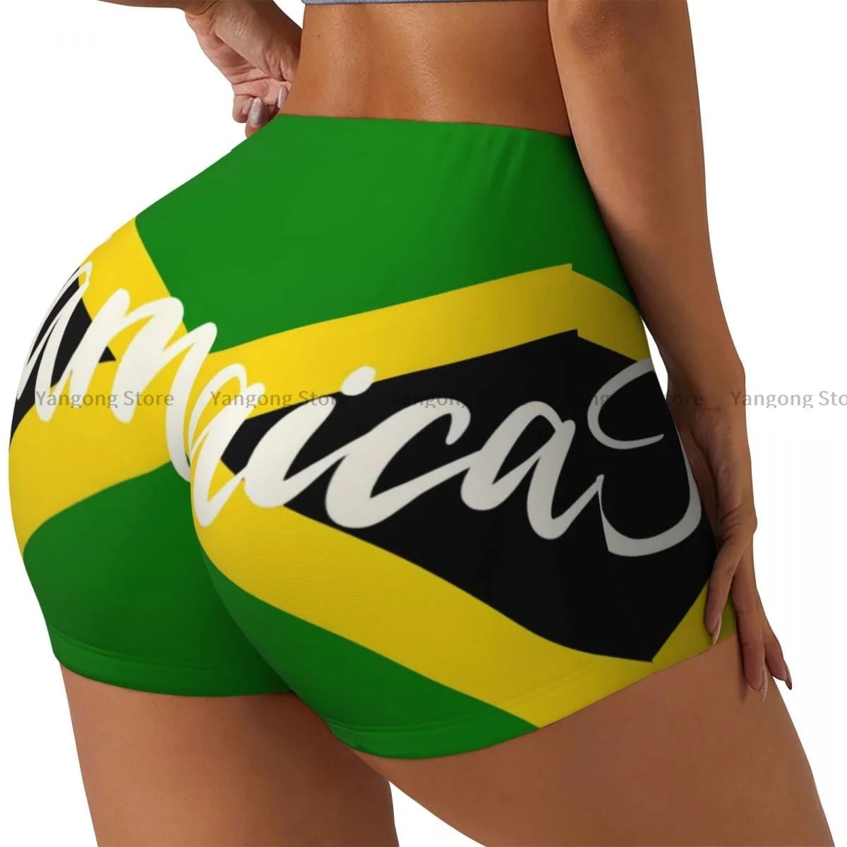 POWQUE URBAN STYLE Jamaica Flag Yoga Shorts - POWQUE URBAN STYLE